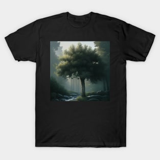 Gorgeous Green Tree on a Foggy Morning T-Shirt